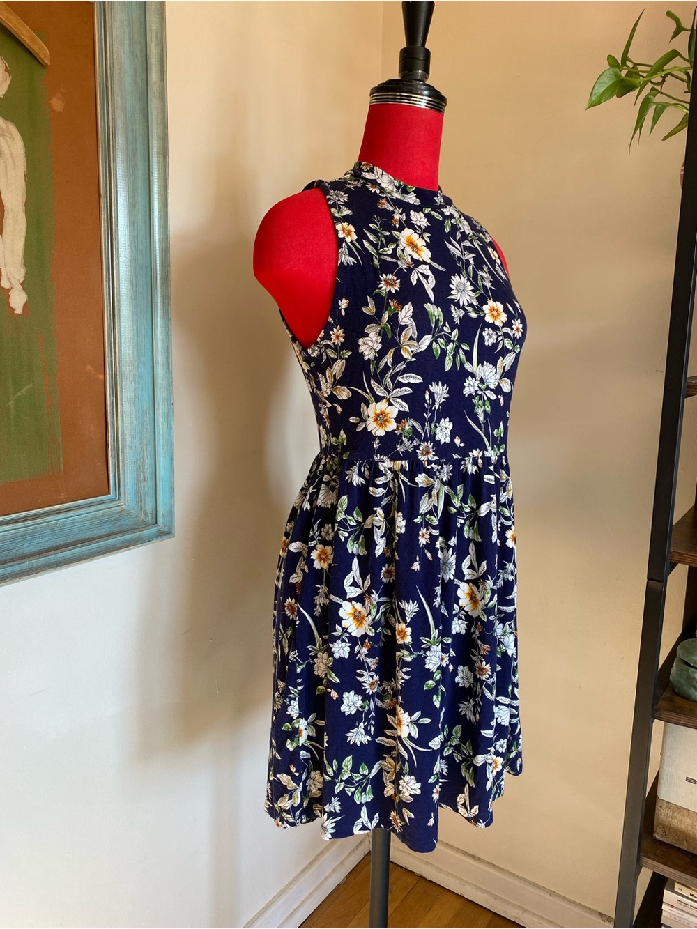 Navy Floral Halter Dress